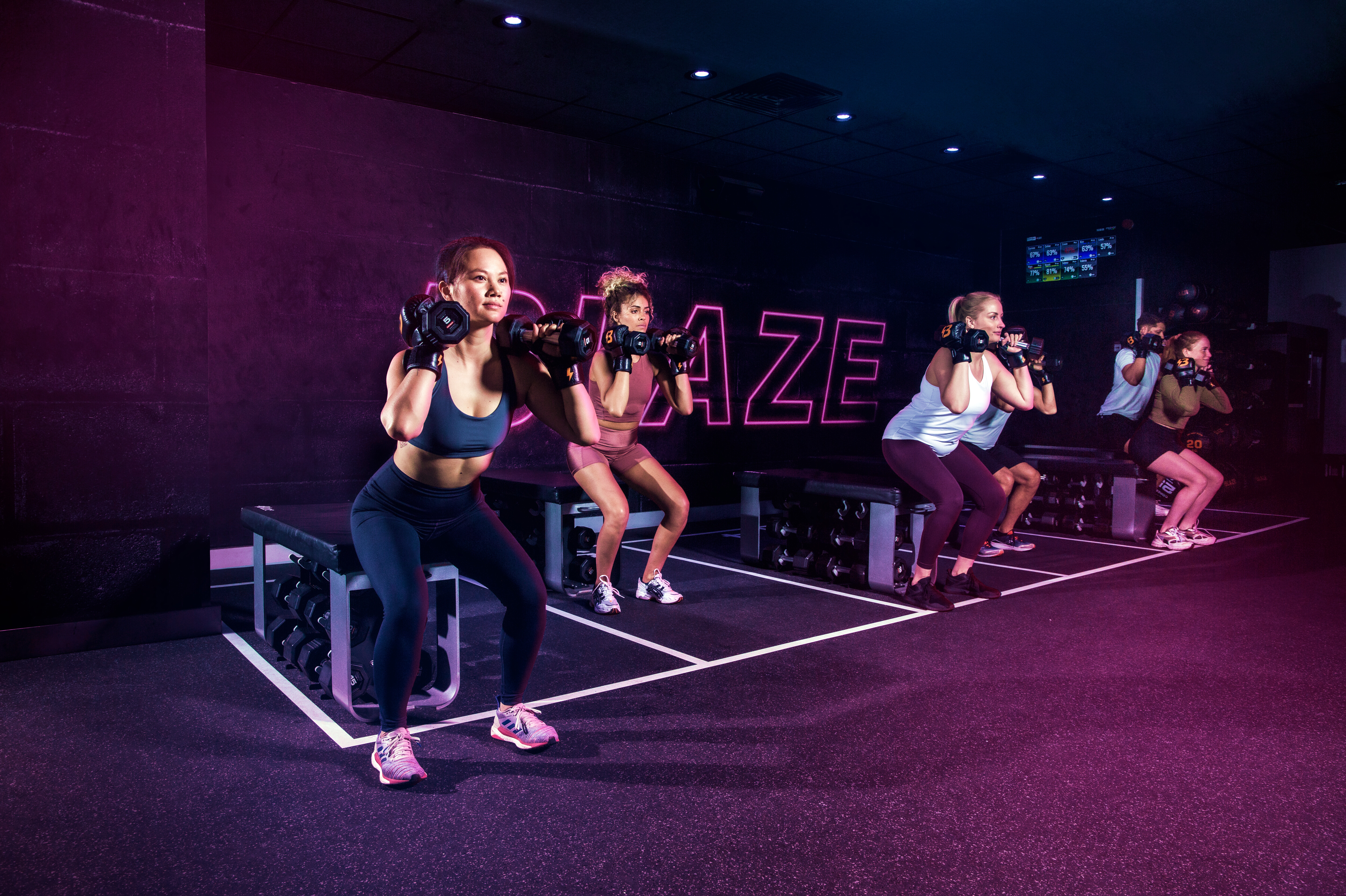 A group lifting weights in a BLAZE class
