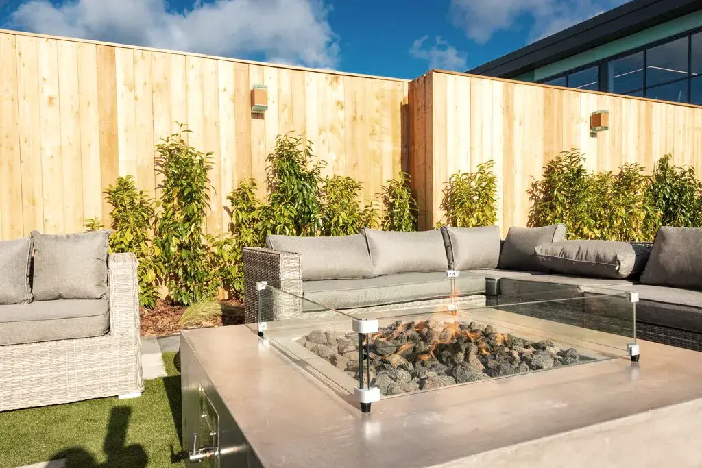 A fire pit in a David Lloyd Clubs spa garden.