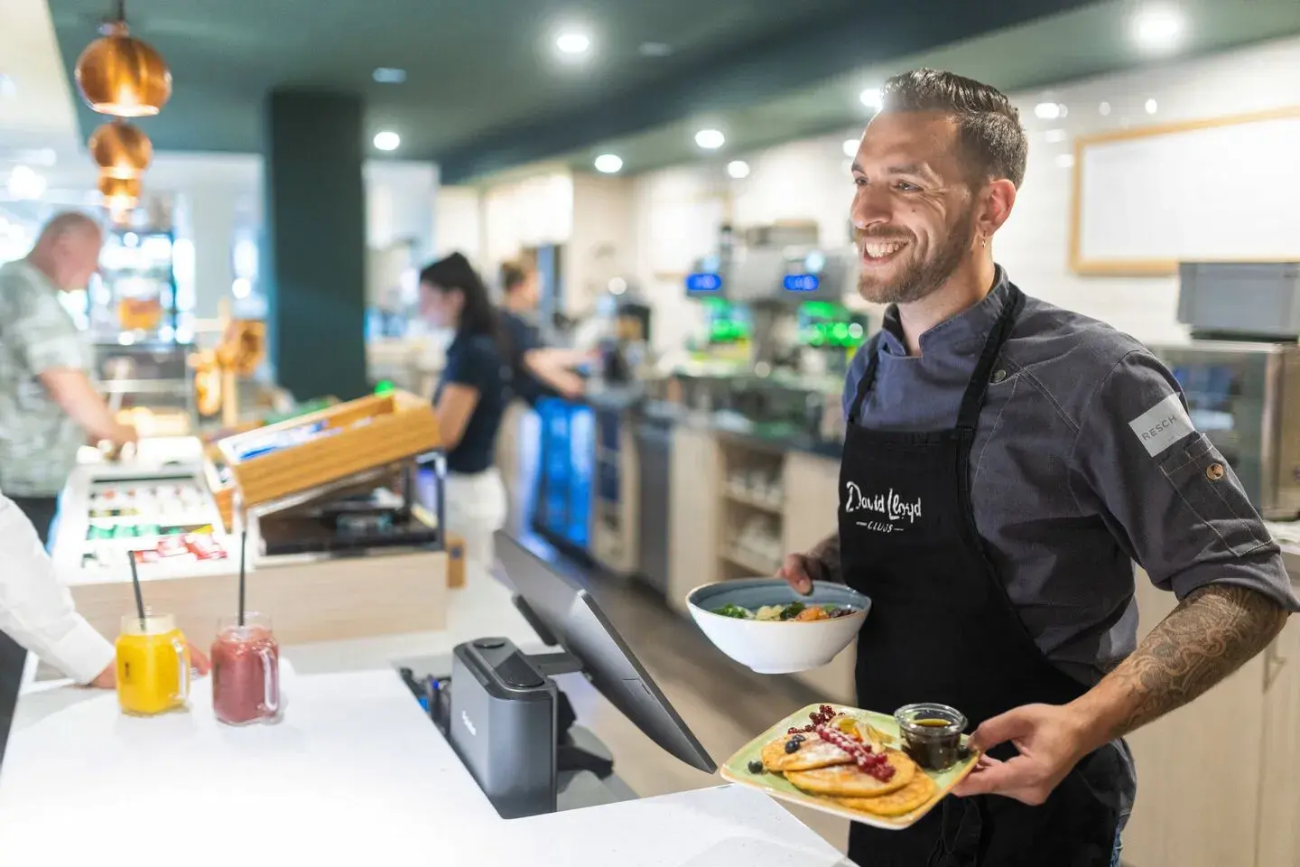 Staff serving food