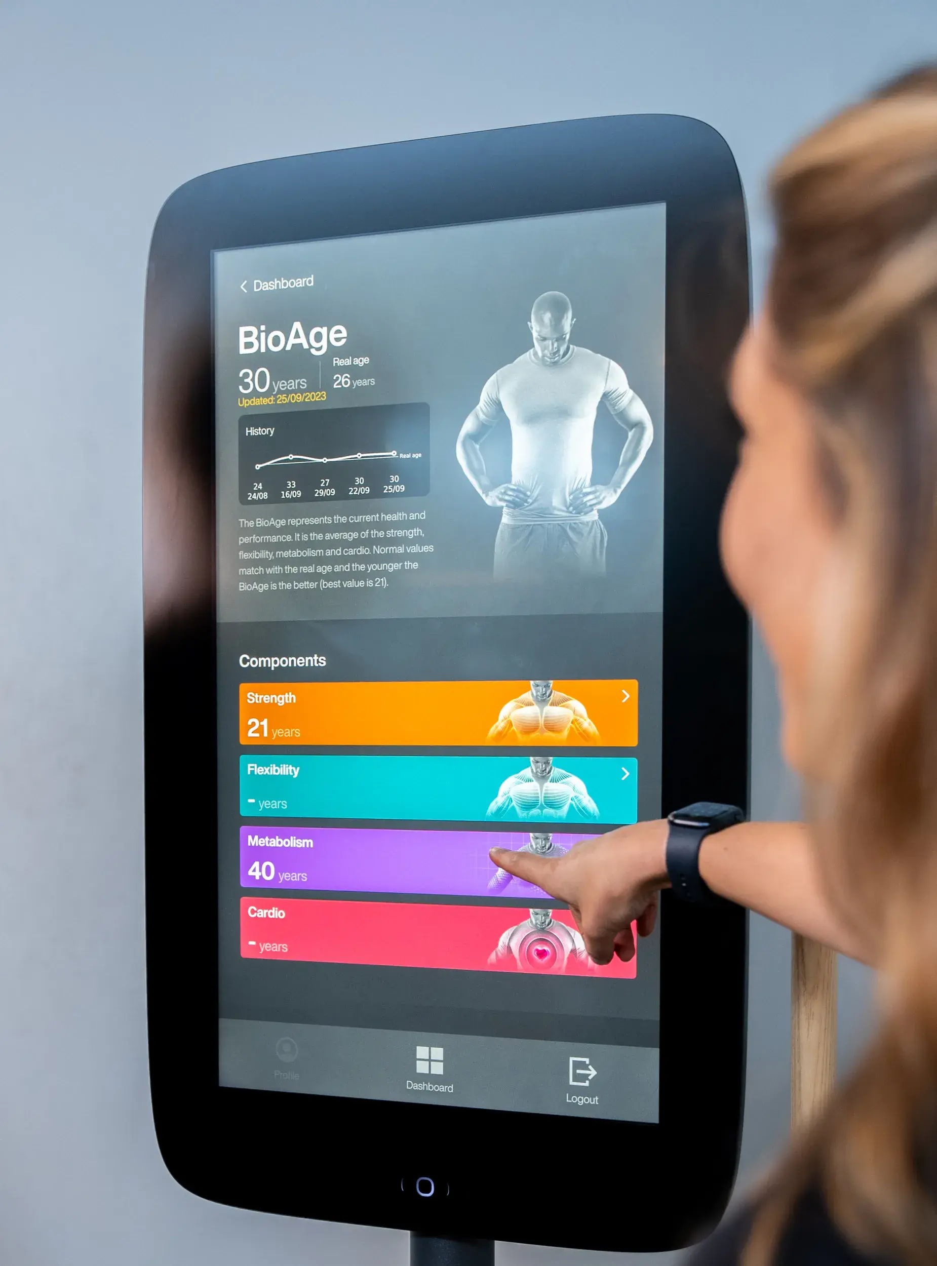 Woman looking at her cardio information