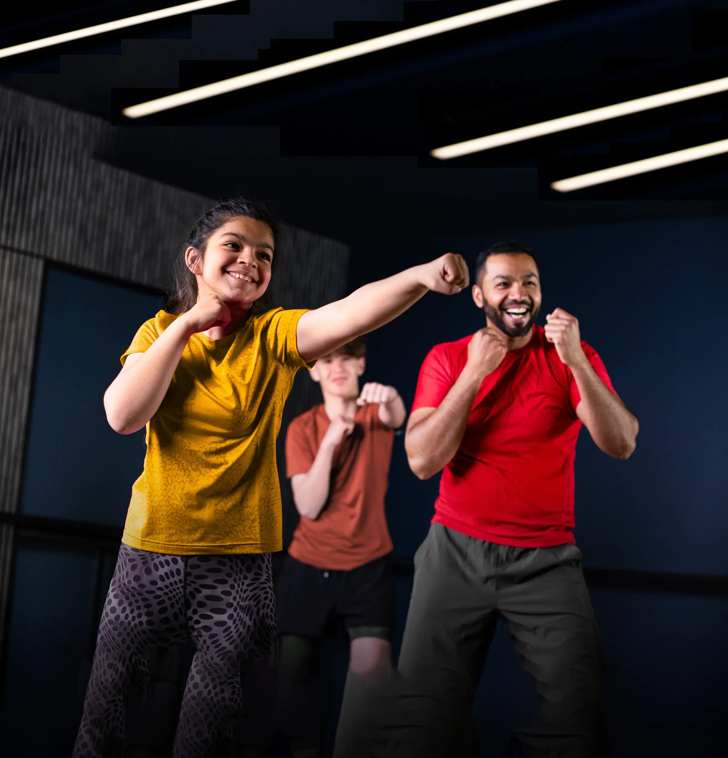 A family doing an exercise class