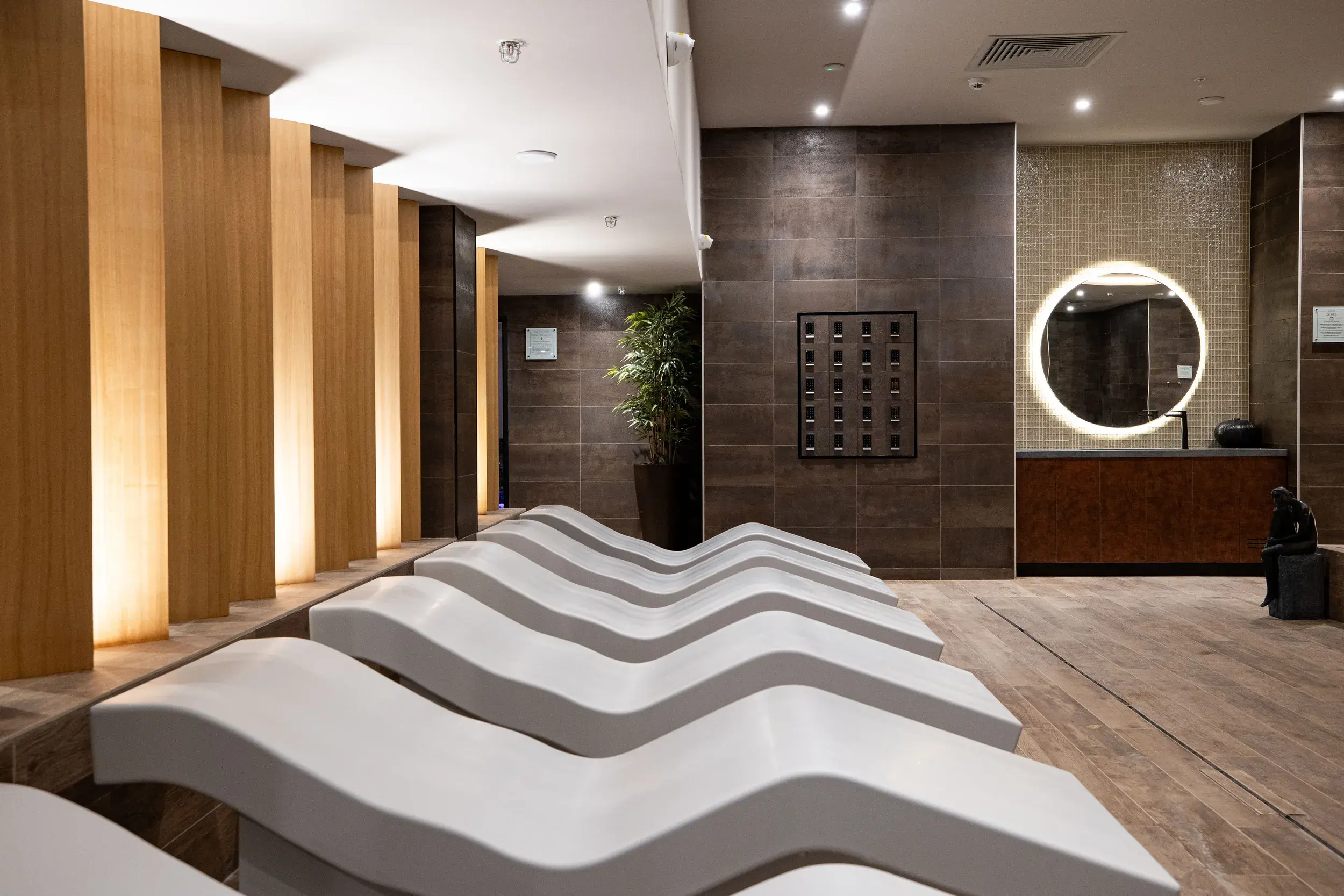 Two people relaxing in the sauna