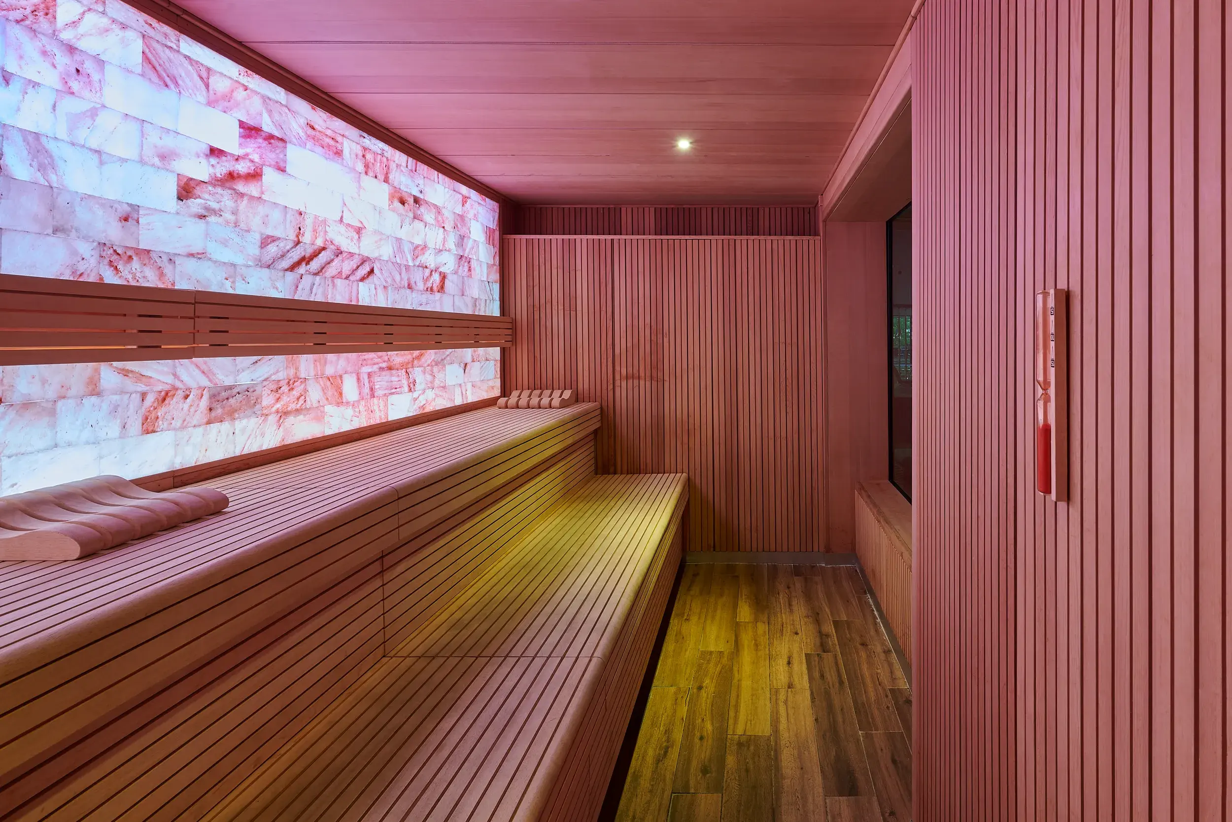 Two people enjoying the sauna