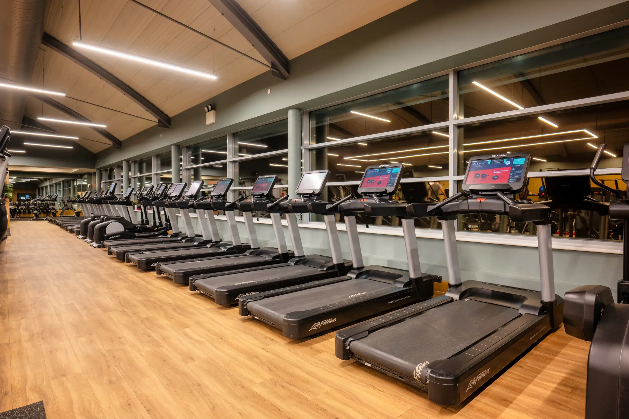 Exercise bikes and the gym floor at David Lloyd Raynes Park