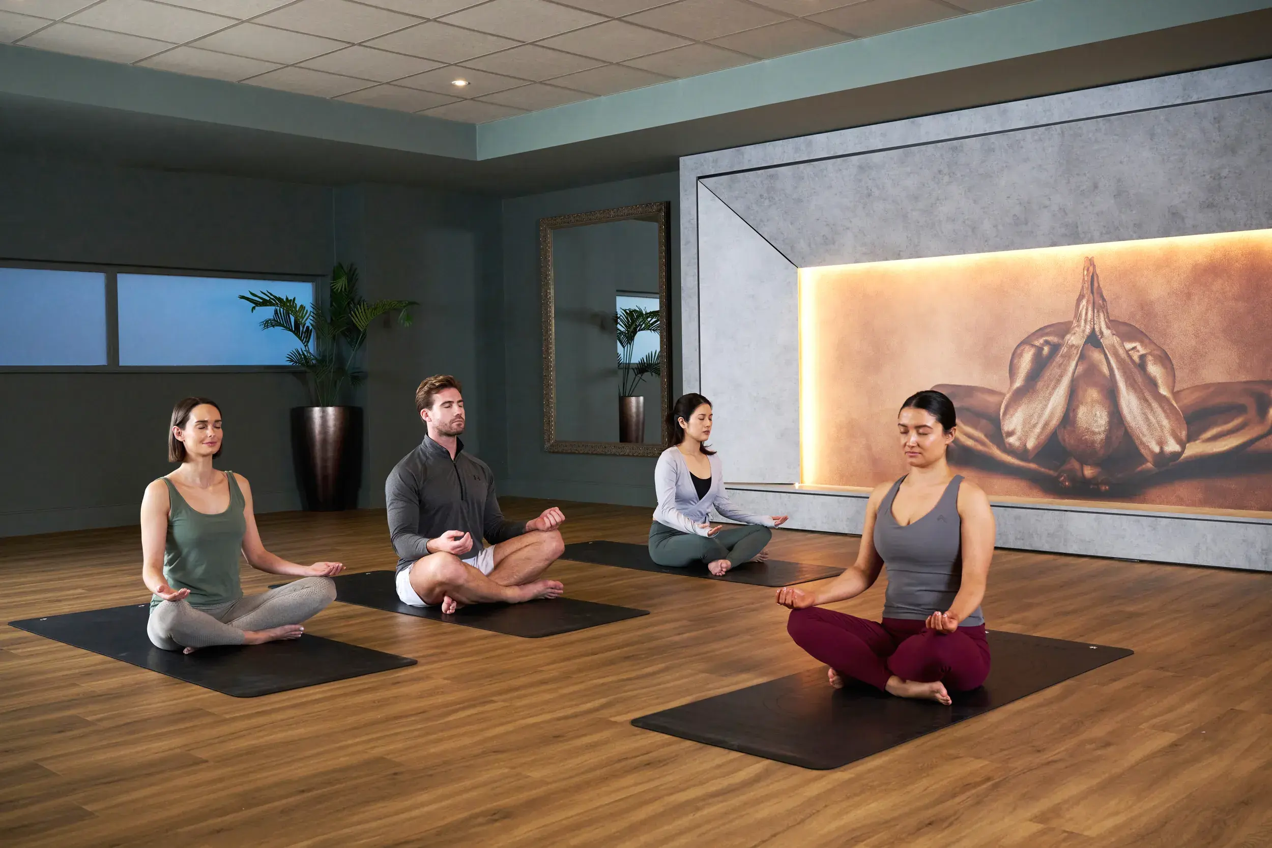 A group of people in a yoga class