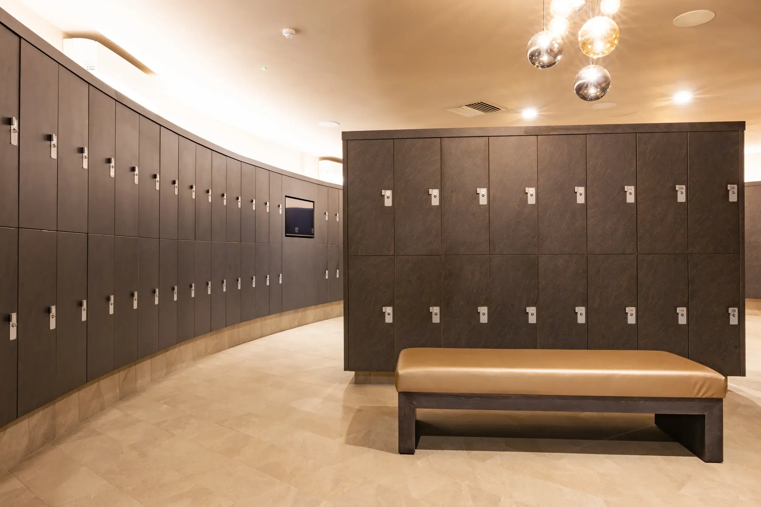 Dark lockers with a central bench