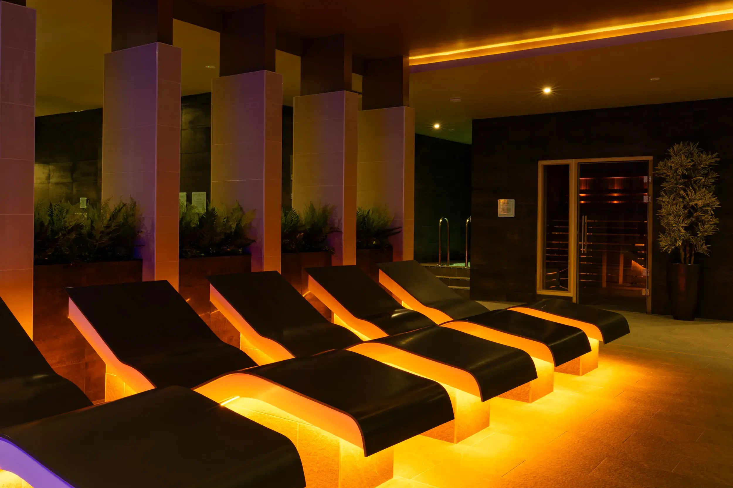Heated loungers in the Spa Retreat at David Lloyd Glasgow West End