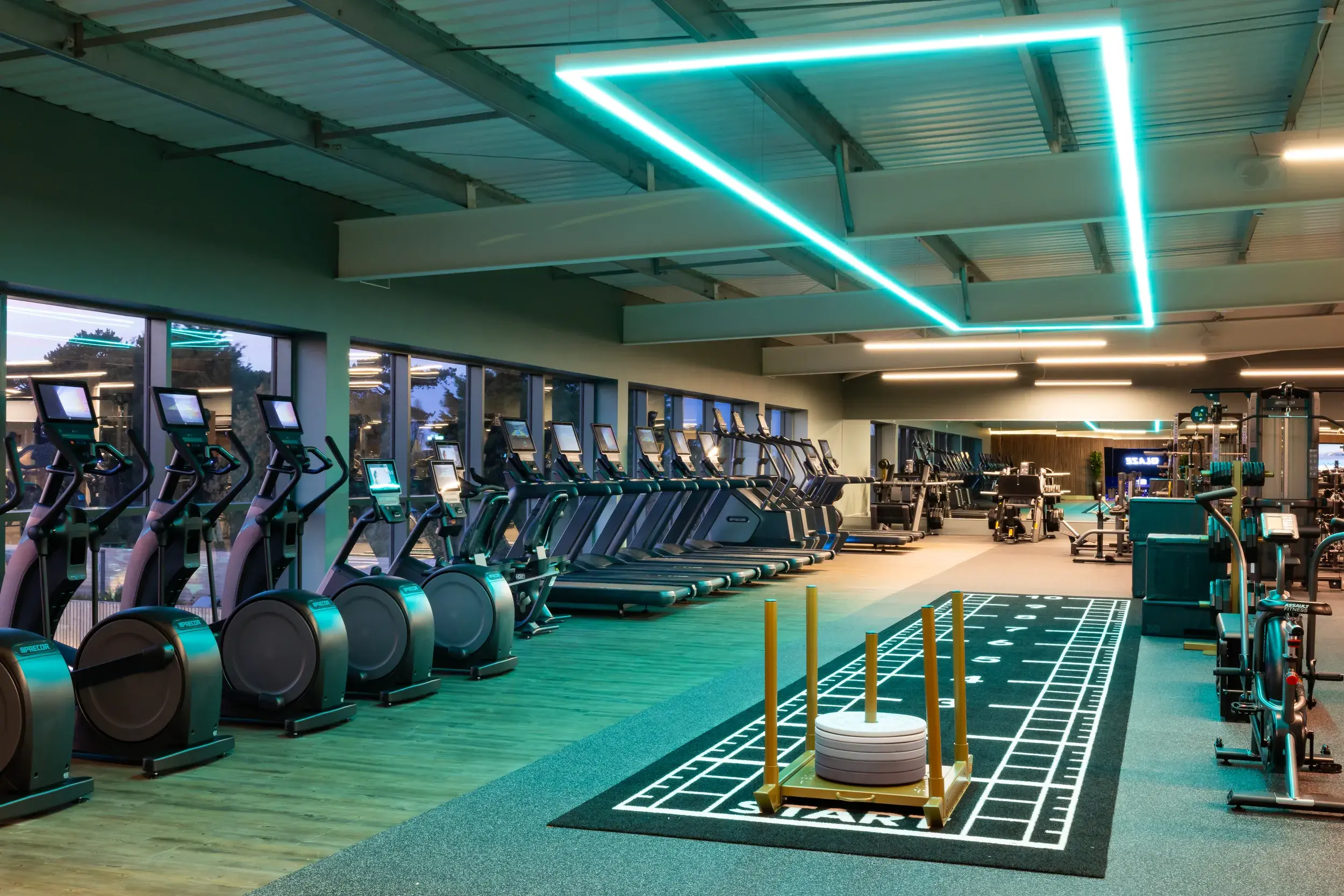 A weighted sled and functional training gym equipment