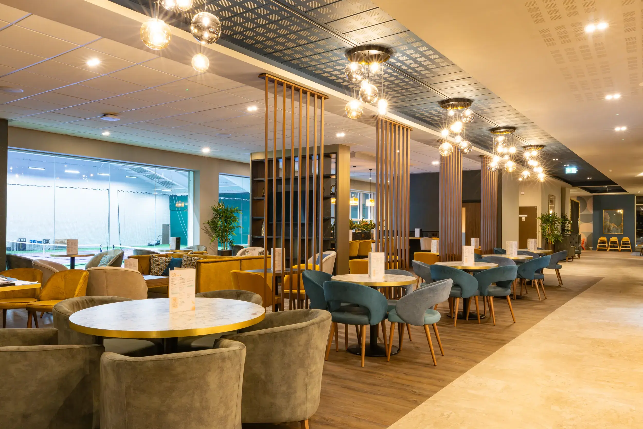 A table and seating area in the the Clubroom