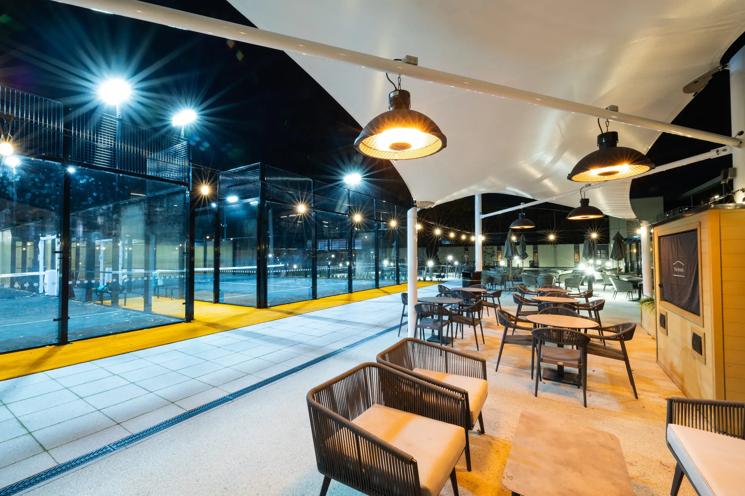 The terrace overlooking Padel courts
