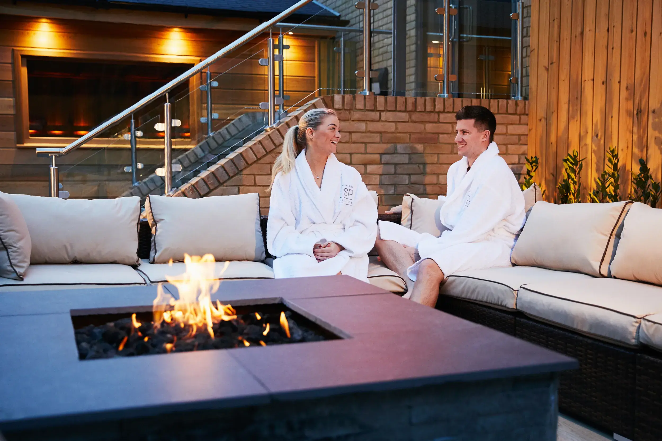 Outdoor spa garden with fire pit