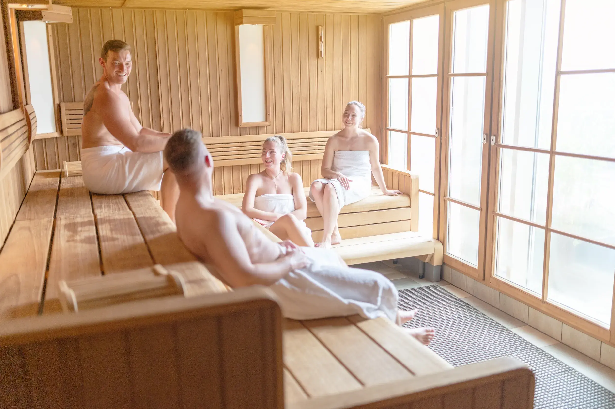 People resting in a Sauna