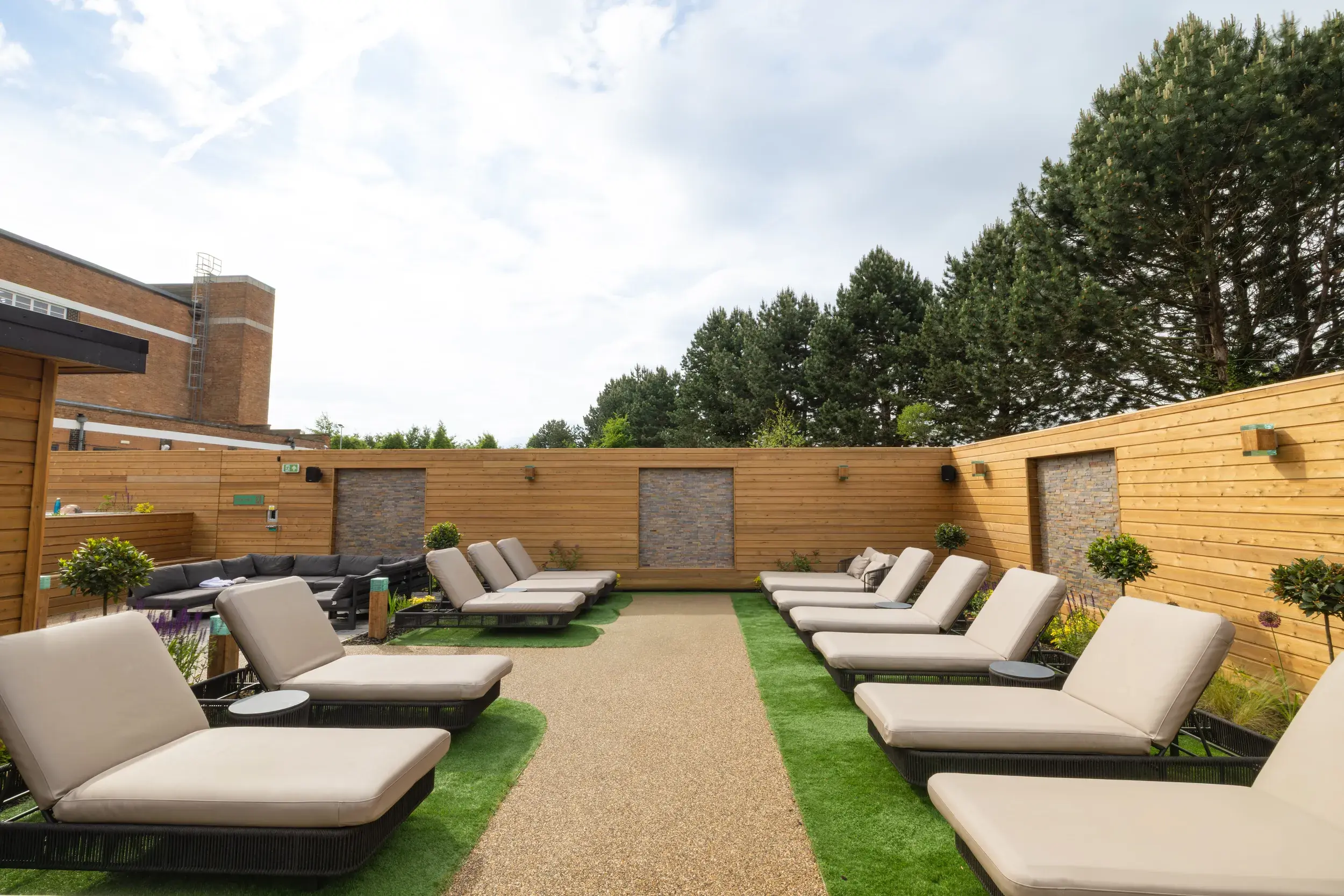 Outdoor loungers in the Spa Garden
