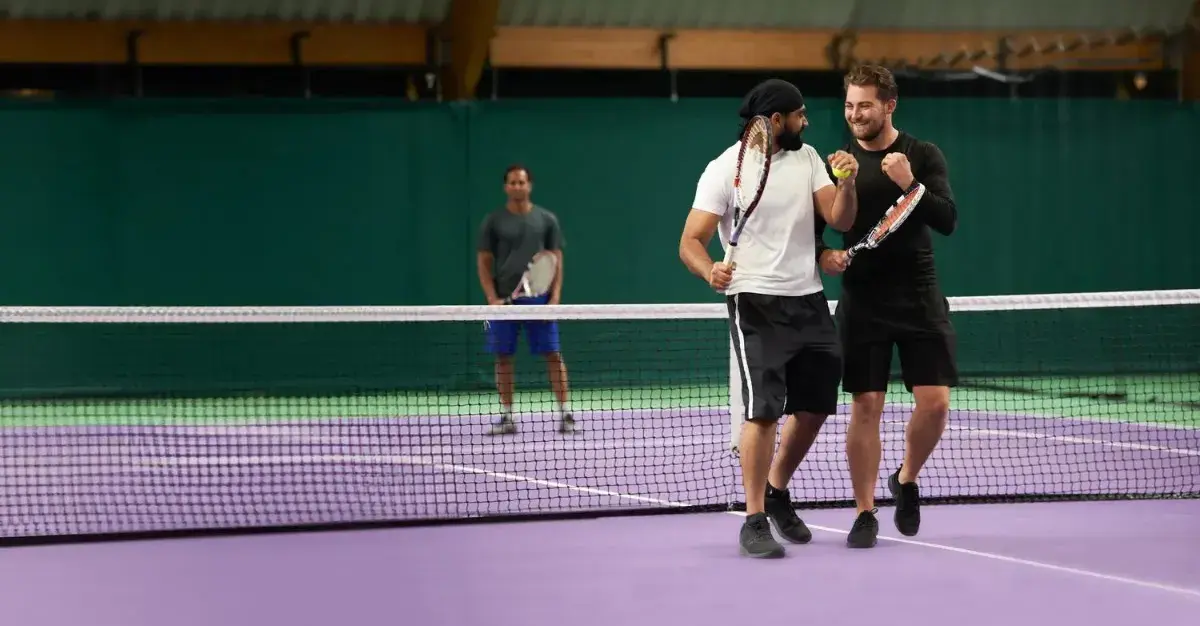 Two people playing a tennis match