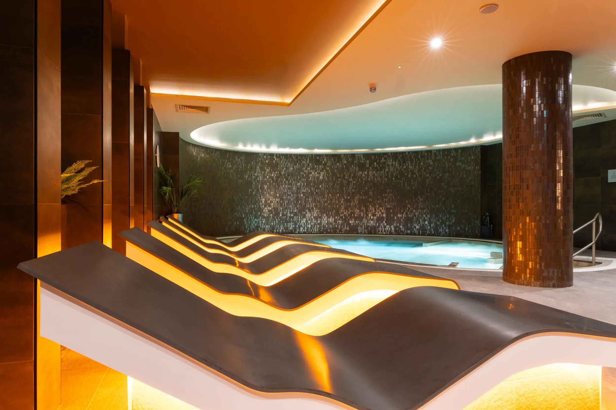 Two people relaxing in the sauna