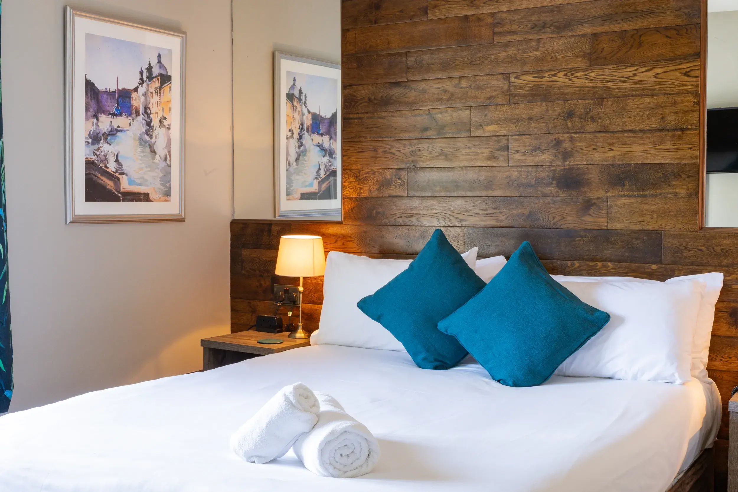 Bed in a hotel room
