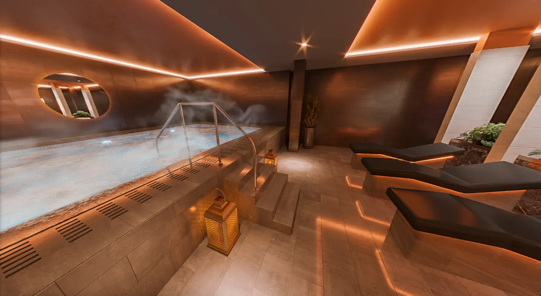 Bubbling water and heated loungers in the Spa Retreat