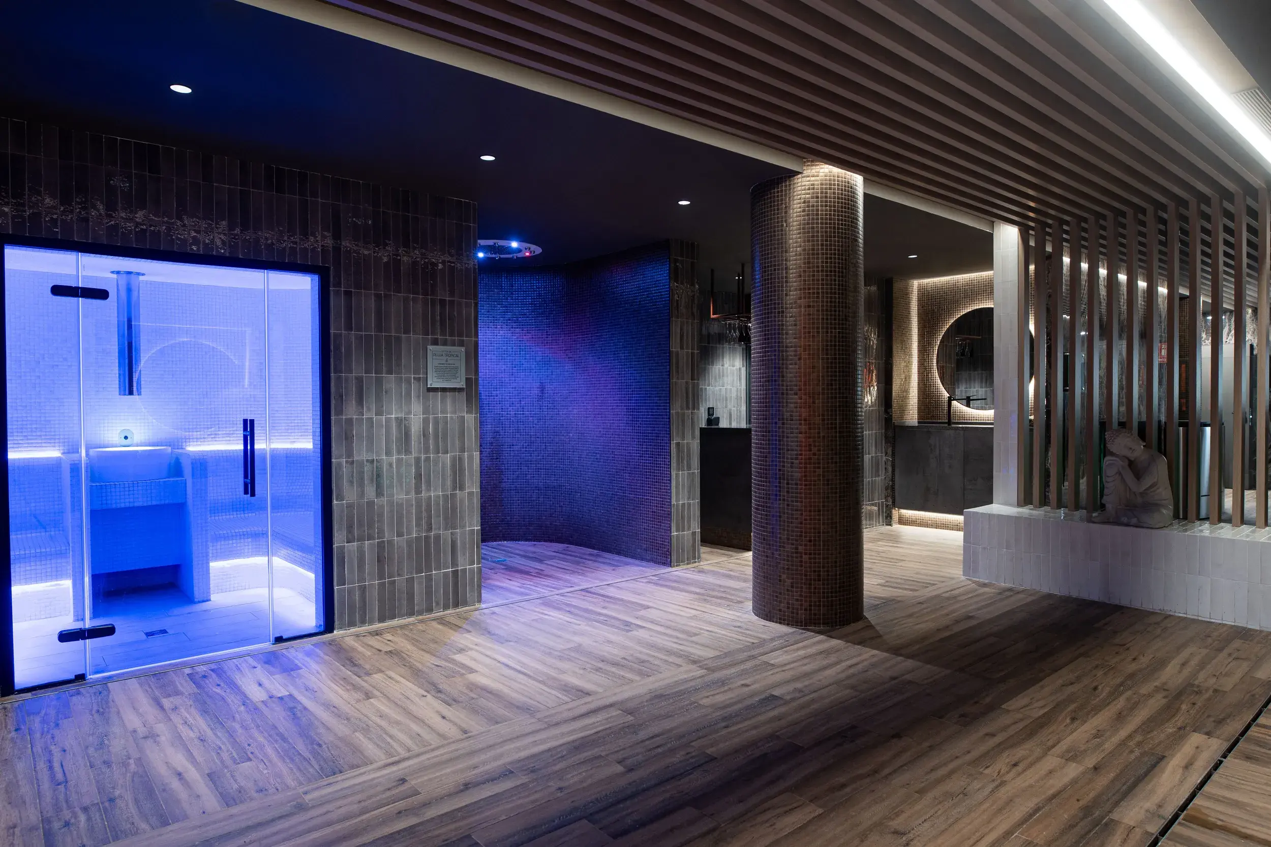 Two people enjoying the sauna