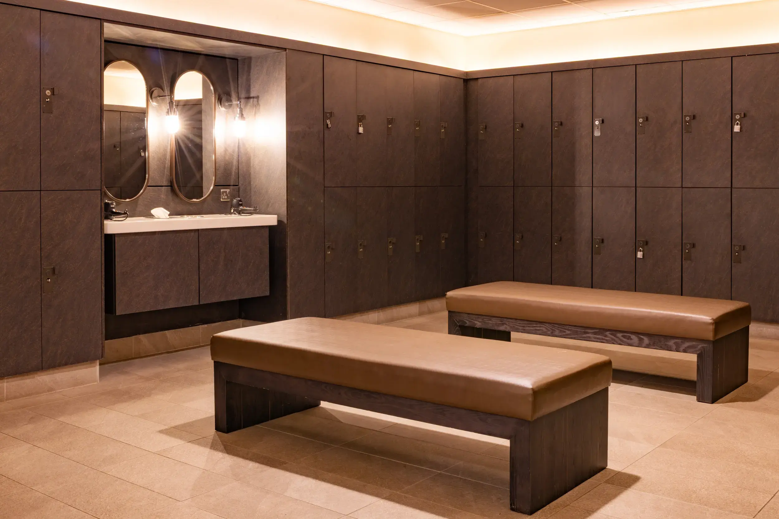 Changing room with lockers and stools