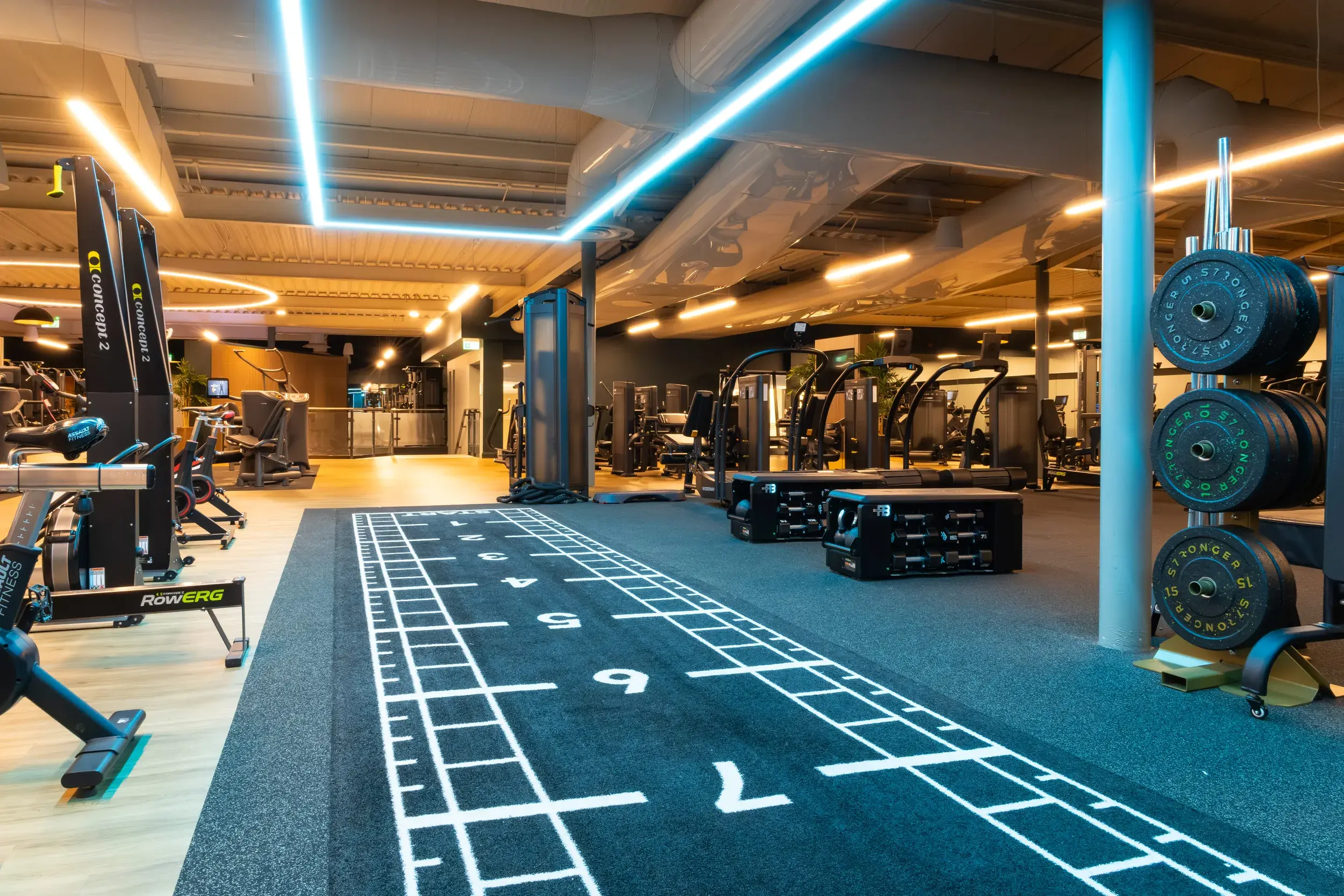 Weighted sledge track on the gym floor
