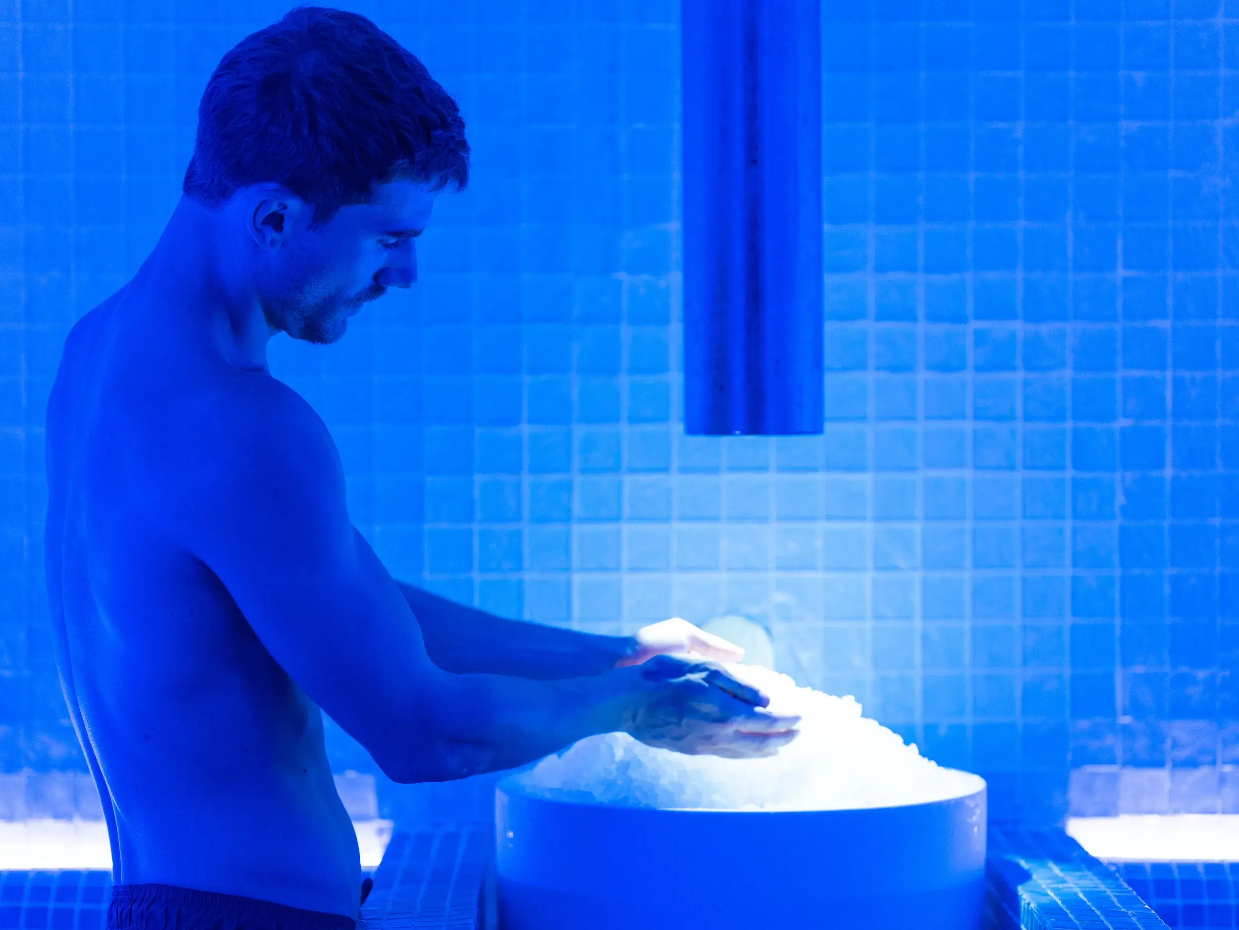 A man in the Fire & Ice room