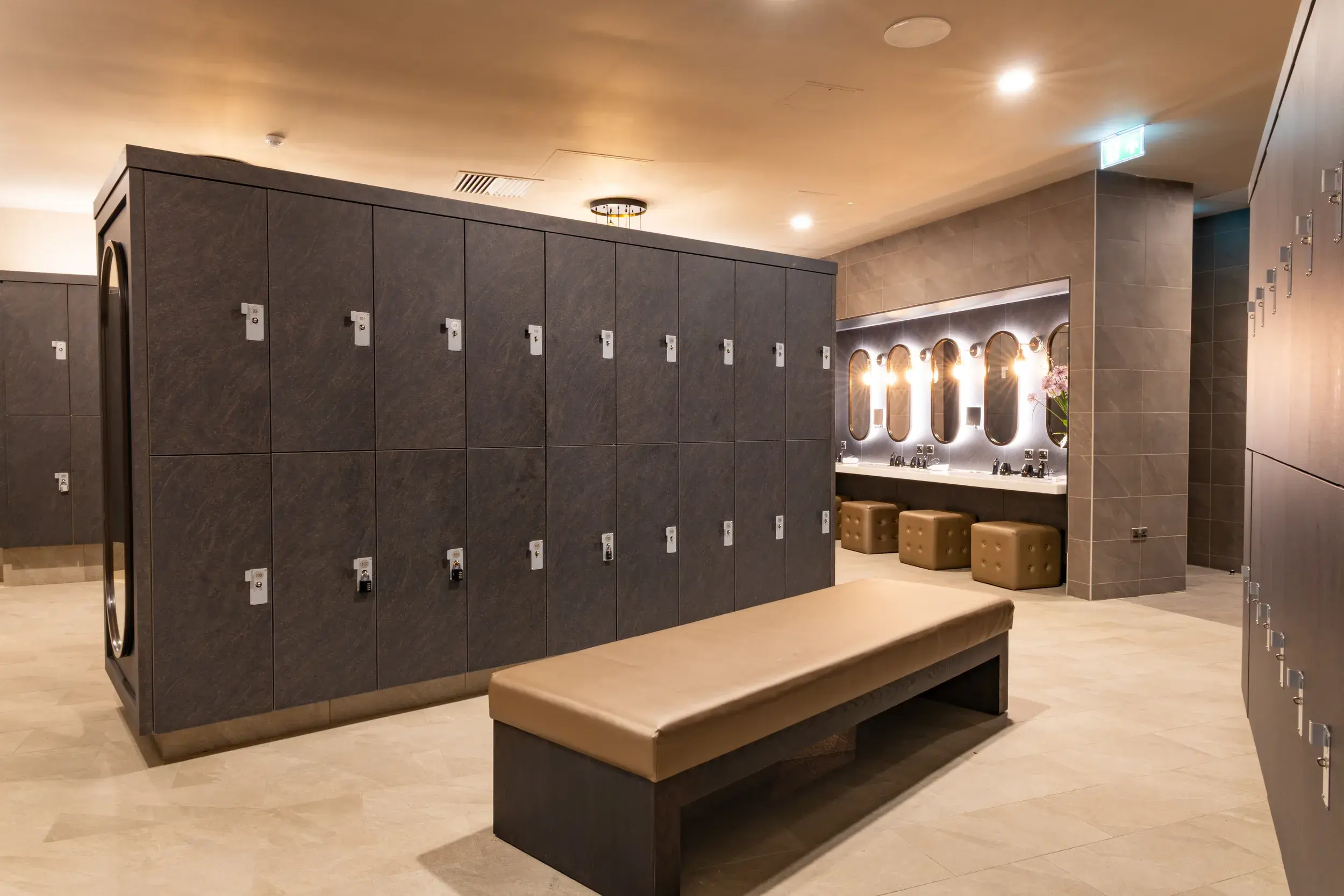 Locker room with dark lockers