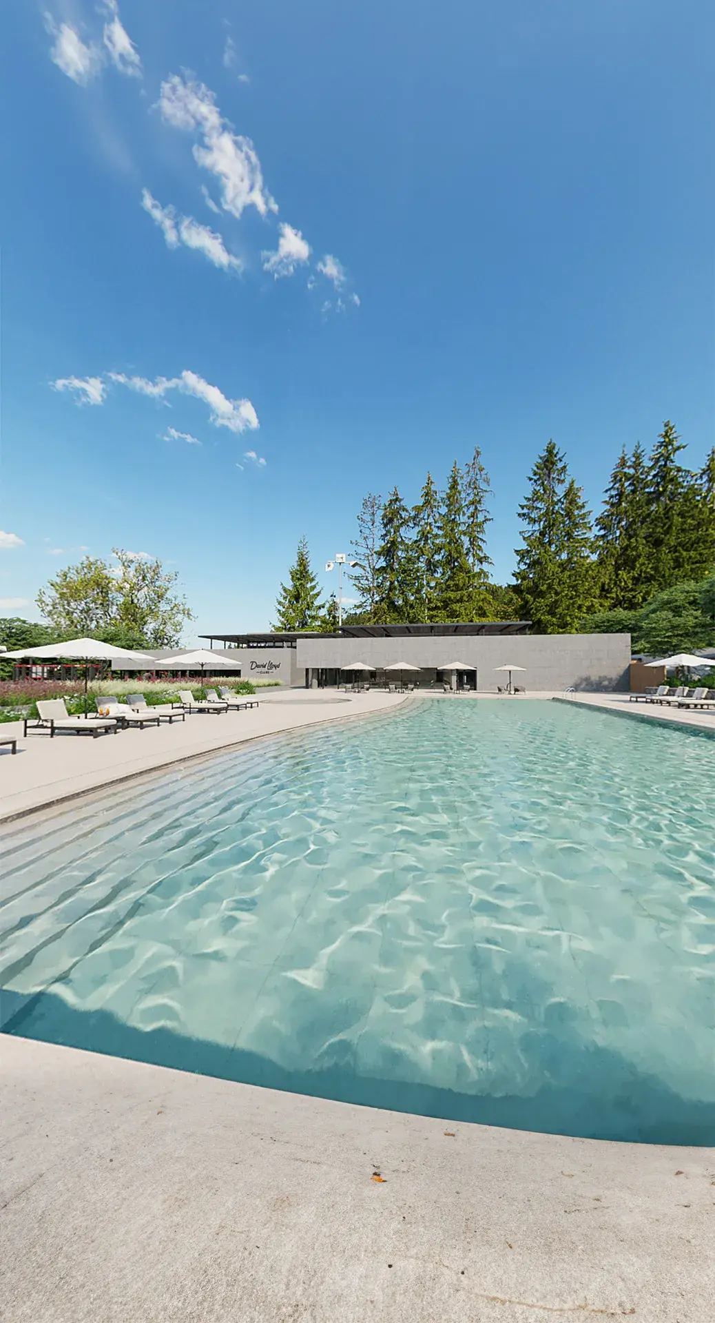 A family in the outdoor pool