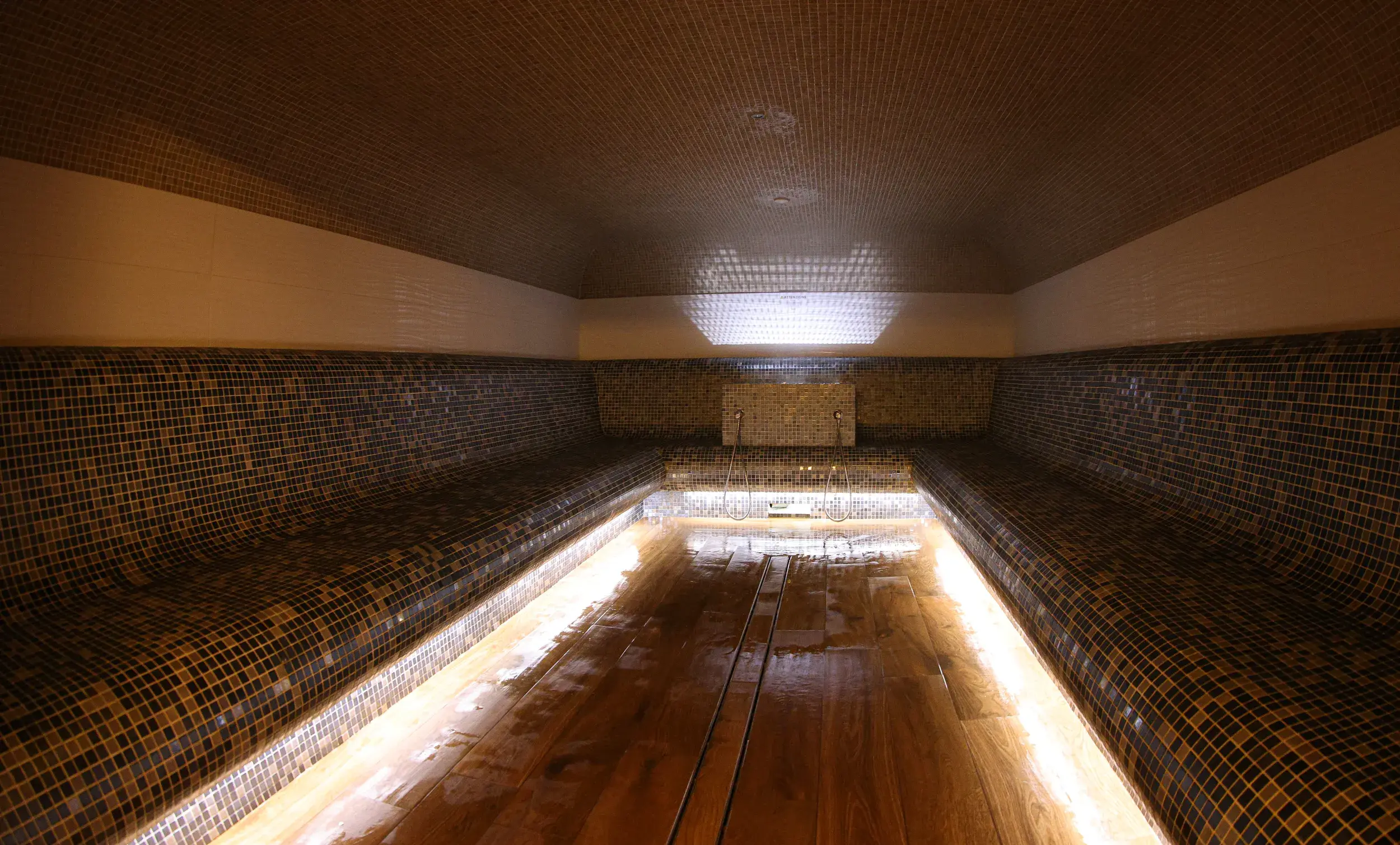 A large amethyst stone in the steam room