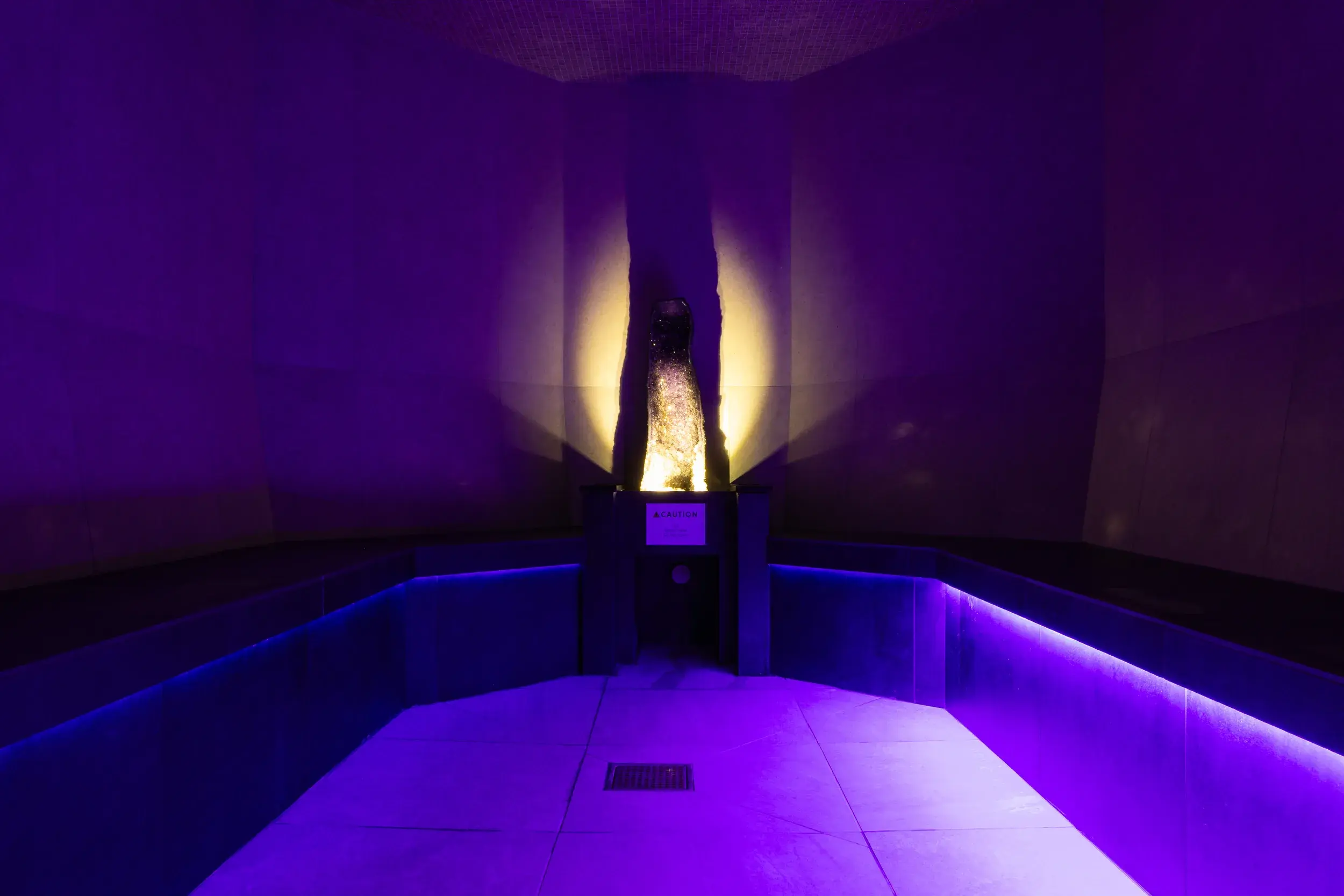 Steam room glowing purple with an Amethyst