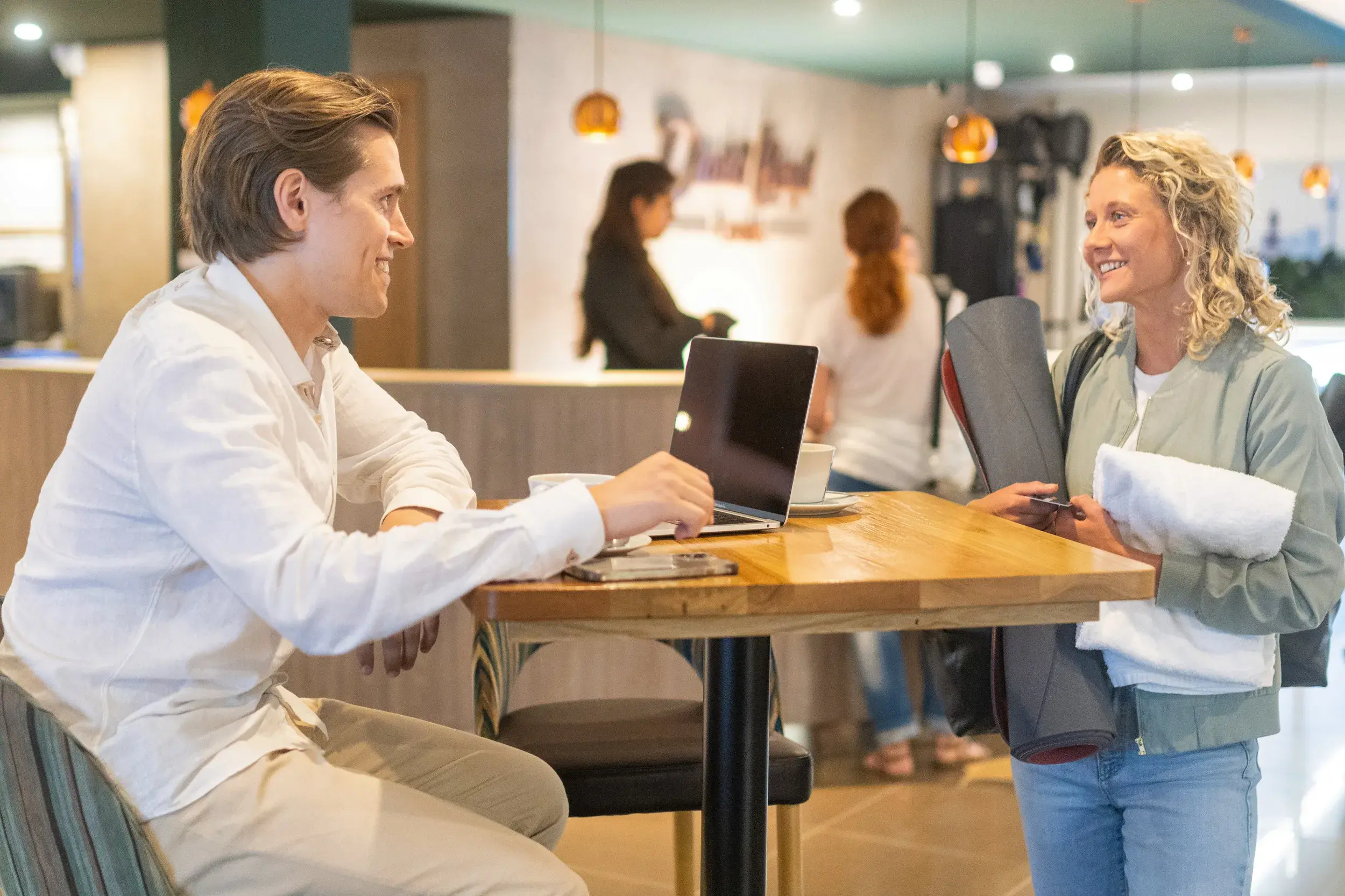 Two people chatting
