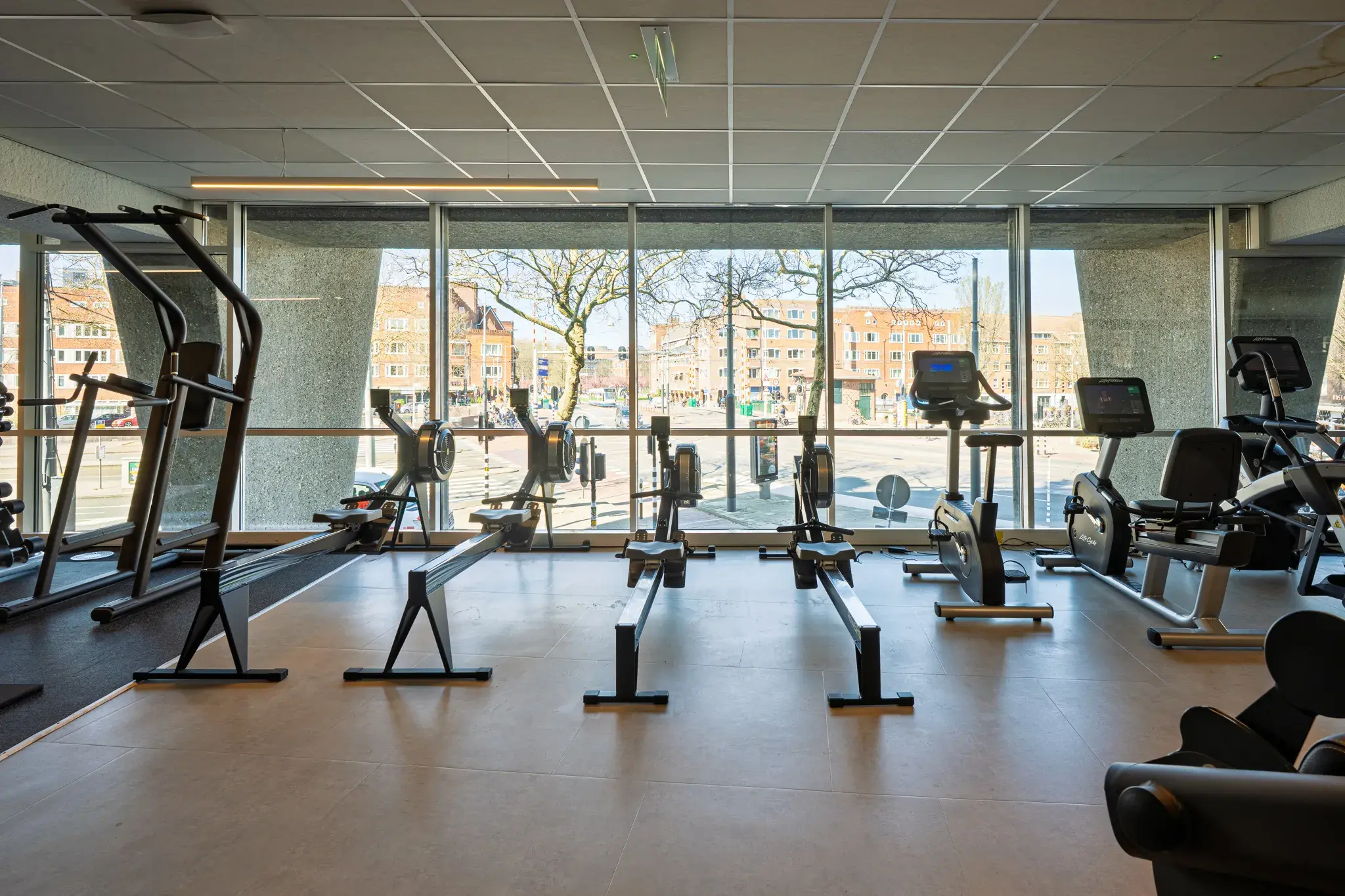 Exercise bikes and the gym floor at David Lloyd Amsterdam