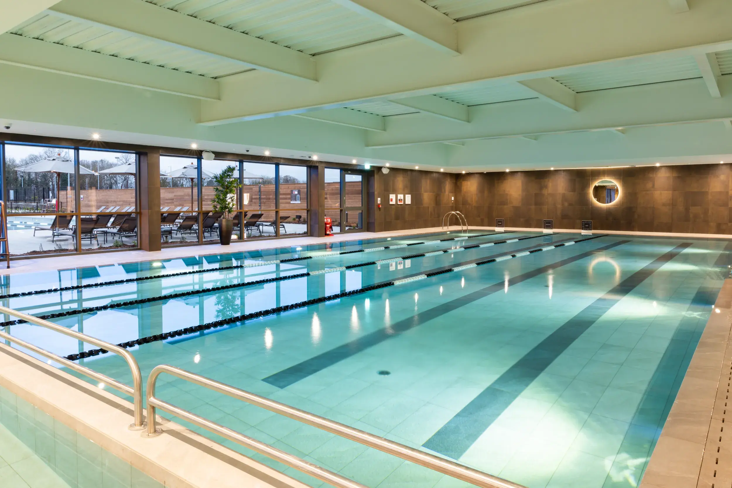 A family in the outdoor pool