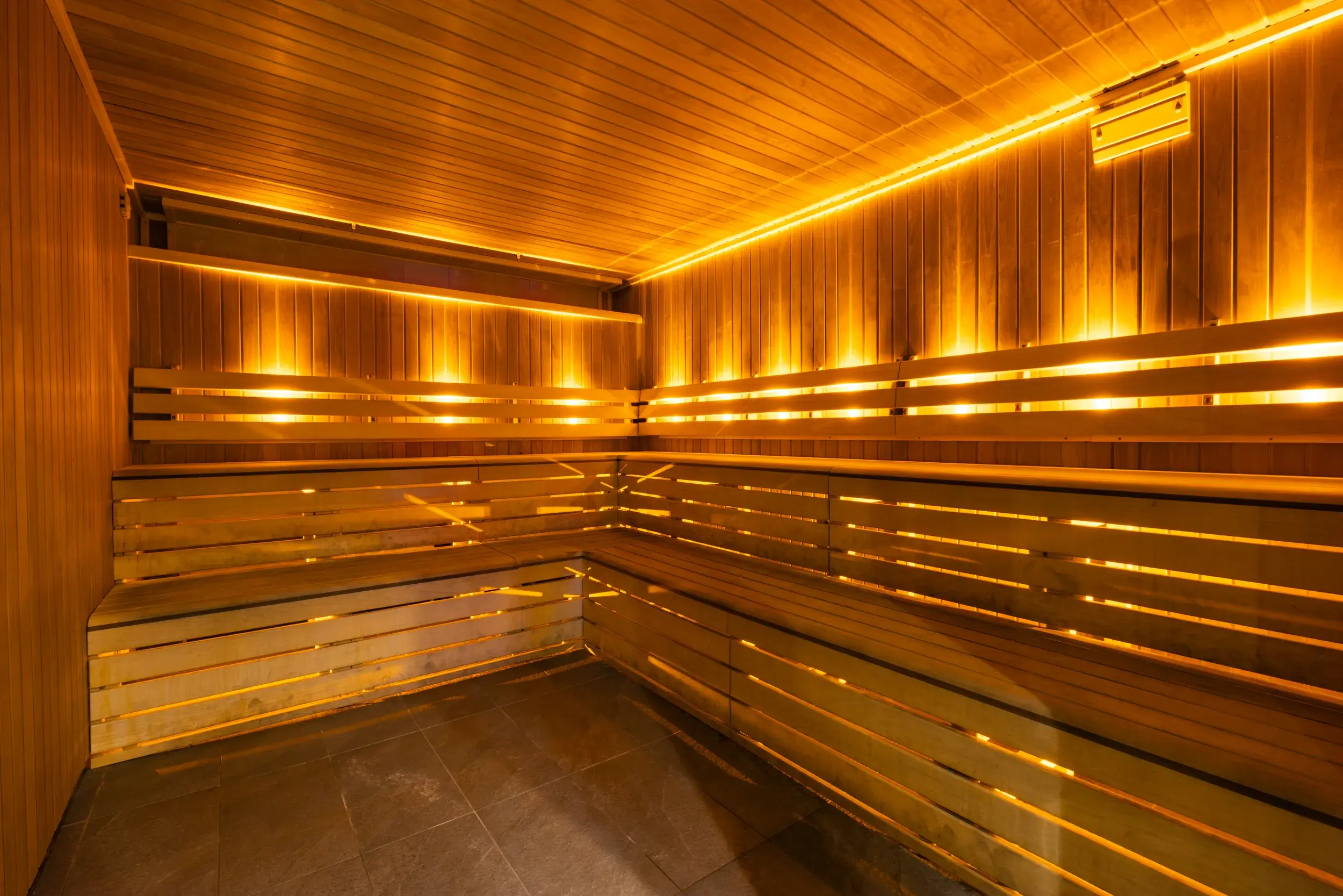 Two people enjoying the sauna