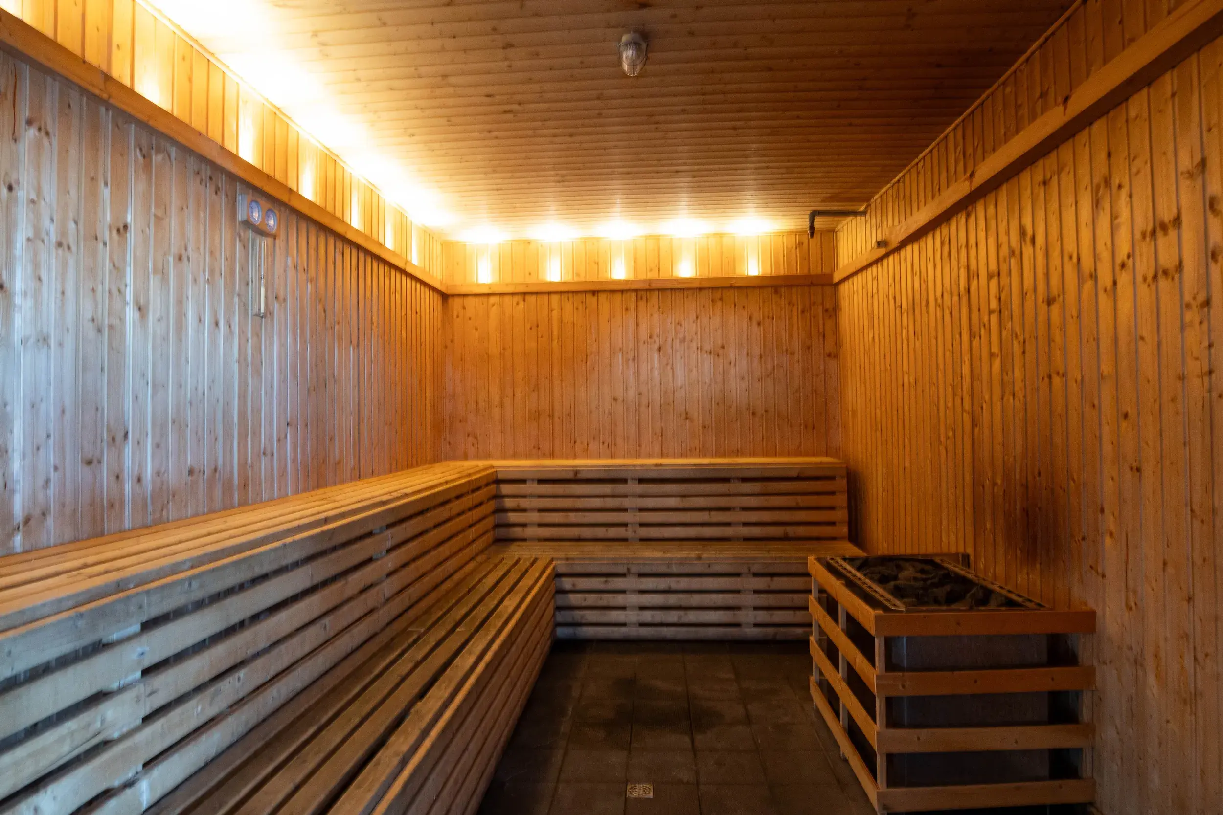 Two people enjoying the sauna
