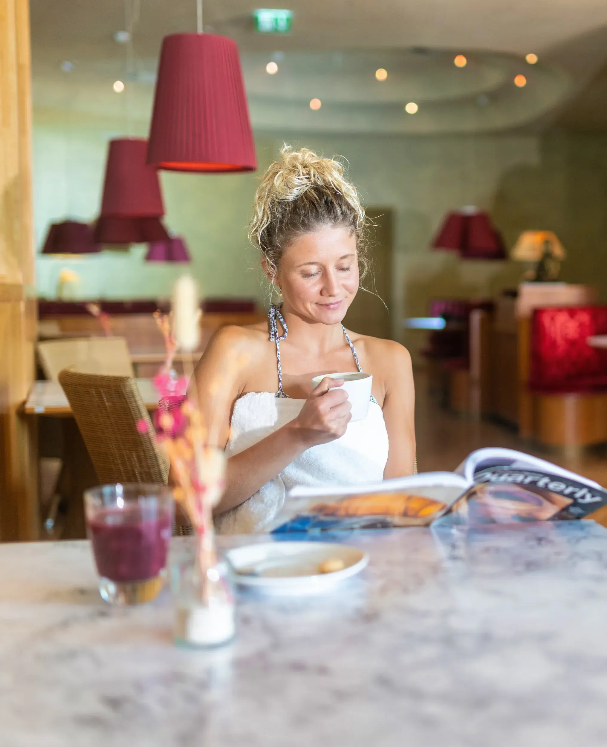 Lady enjoying the spa restaurant