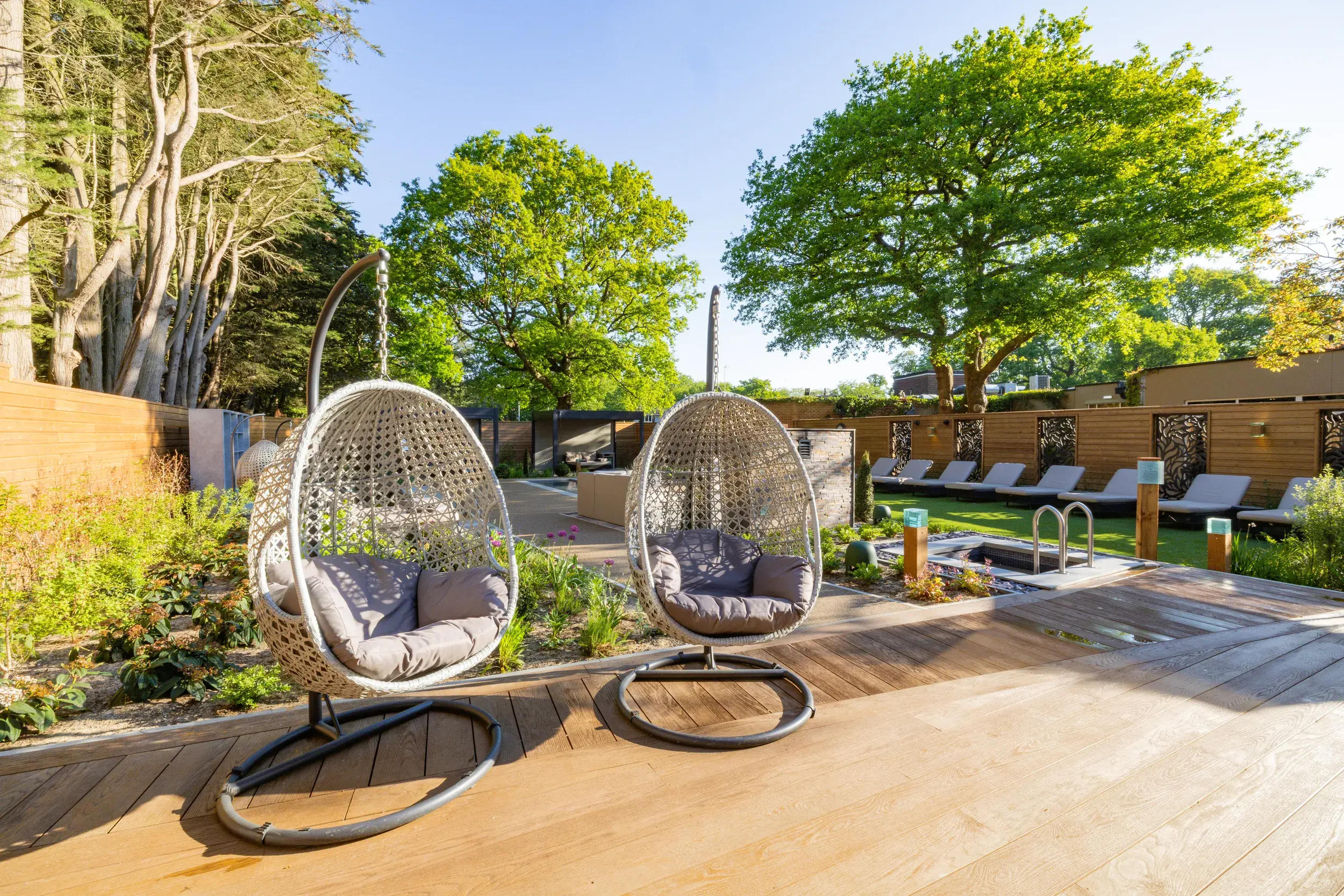 Seating pods and loungers in the Spa Garden