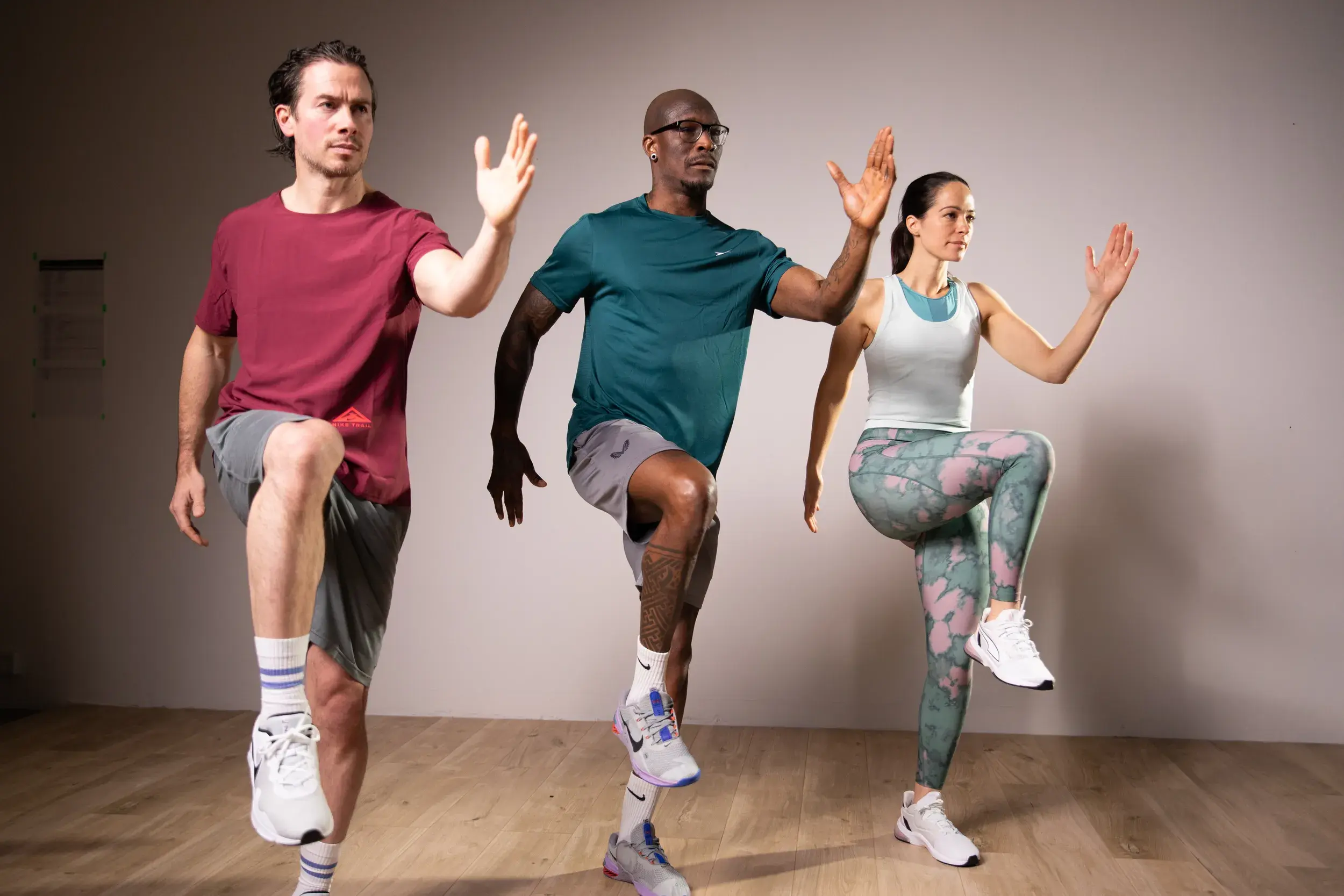 A group taking part in a step class