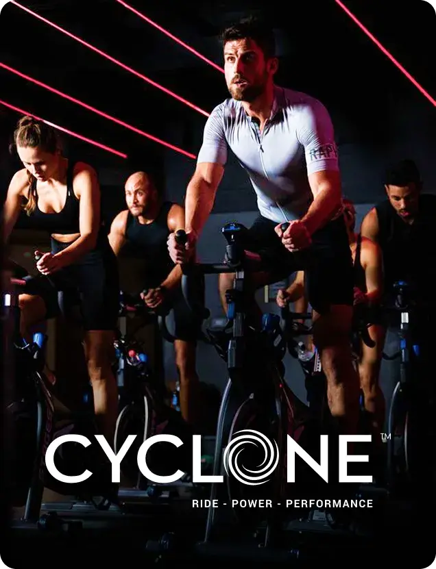 A man on a bike in a cyclone class